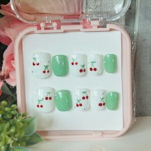 Cherry Nail Art Set in Green and White